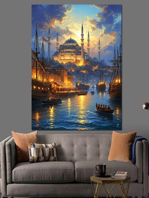 Karizma Tablo Istanbul Cami Akşam Manzarası Dekoratif Kanvas - Mdf Ahşap Tablo