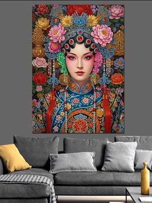 Artmeg Renkli Çiçekli Kadın Portresi Dekoratif Kanvas - Mdf Ahşap Tablo