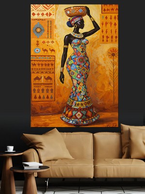Karizma Tablo Afrikalı Kadın Etnik Resim Dekoratif Kanvas - Mdf Ahşap Tablo