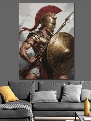 Artmeg Spartalı Savaşçı ve Kalkanı Dekoratif Kanvas - Mdf Ahşap Tablo