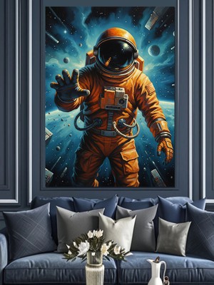 Tablomega Uzayda Yürüyen Astronot Resmi Dekoratif Kanvas - Mdf Ahşap Tablo