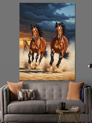 Tablomega Suda Koşan Atlar Resmi Dekoratif Kanvas - Mdf Ahşap Tablo