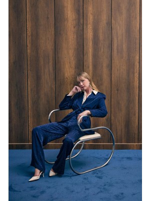 Sateen Yılan Desenli Pantolon - Lacivert