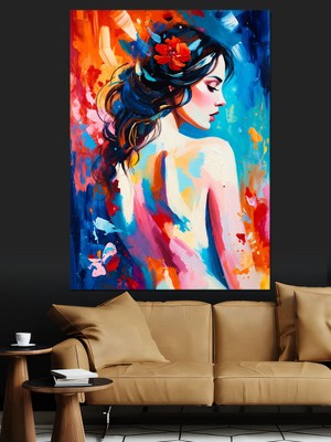 Karizma Tablo Renkli Sırtı Dönük Kadın Dekoratif Kanvas - Mdf Ahşap Tablo