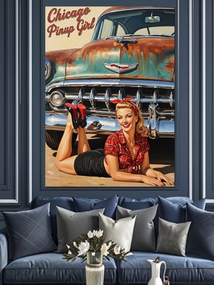 Tablomega Klasik Araba Tamirci Kadın Dekoratif Kanvas - Mdf Ahşap Tablo