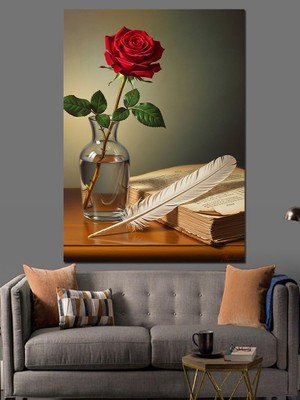 Karizma Tablo Vazoda Kırmızı Gül Çiçeği Dekoratif Kanvas - Mdf Ahşap Tablo