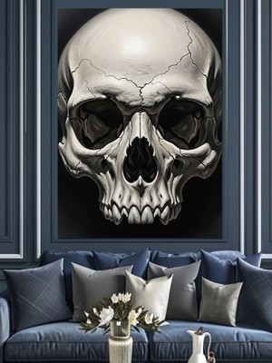 Karizma Tablo Siyah Beyaz Kafatası Çizimi Dekoratif Kanvas - Mdf Ahşap Tablo