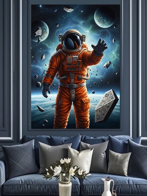 Karizma Tablo Uzayda Yürüyen Kızıl Astronot Dekoratif Kanvas - Mdf Ahşap Tablo