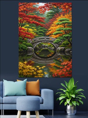 Tablomega Japon Bahçesi Köprü Manzarası Dekoratif Kanvas - Mdf Ahşap Tablo