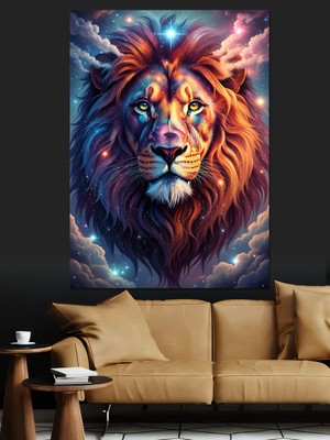 Karizma Tablo Renkli Aslan Başı Portresi Dekoratif Kanvas - Mdf Ahşap Tablo