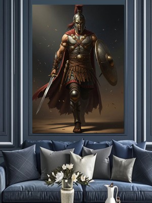 Karizma Tablo Yürüyen Spartalı Savaşçı Asker Dekoratif Kanvas - Mdf Ahşap Tablo