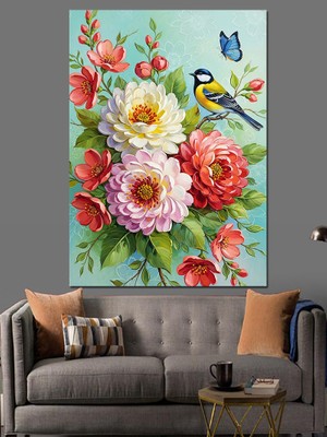 Artmeg Renkli Şakayık Çiçek Buketi Dekoratif Kanvas - Mdf Ahşap Tablo