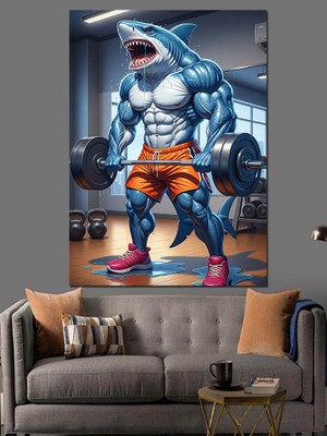 Karizma Tablo Vücut Geliştirme Yapan Köpekbalığı Dekoratif Kanvas - Mdf Ahşap Tablo