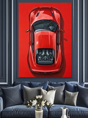 Artmeg Kırmızı Spor Araba Üstten Dekoratif Kanvas - Mdf Ahşap Tablo