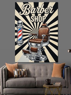 Karizma Tablo Berber Dükkanı Retro Tabela Dekoratif Kanvas - Mdf Ahşap Tablo