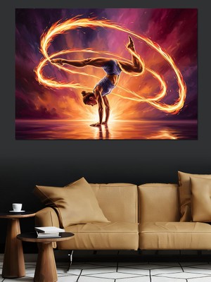 Karizma Tablo Işıklı Çember Jimnastikçi Kız Dekoratif Kanvas - Mdf Ahşap Tablo
