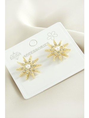 Makay Yıldız Inci Taşlı Metal Küpe