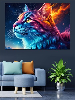 Karizma Tablo Gökyüzü Manzarası ve Kedi Dekoratif Kanvas - Mdf Ahşap Tablo