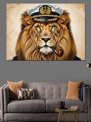 Artmeg Kaptan Şapkalı Aslan Resmi Dekoratif Kanvas - Mdf Ahşap Tablo