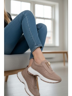 Konfores 1965-273061 Deri Anatomik Tabanlı Kadın Sneakers Ayakkabı - NKT01965-BEJ-39