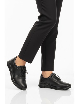 Ayakmod Siyah Hakiki Deri Ortopedik Kadın Casual Ayakkabı 695 Z