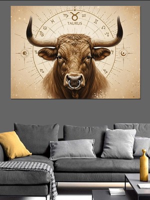 Karizma Tablo Geometrik Boğa Başı Sembolü Dekoratif Kanvas - Mdf Ahşap Tablo