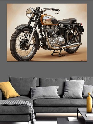 Artmeg Klasik Motosiklet Yan Görünüm Dekoratif Kanvas - Mdf Ahşap Tablo
