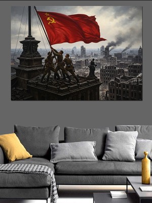 Karizma Tablo Bayrak Diken Rus Askerleri Dekoratif Kanvas - Mdf Ahşap Tablo
