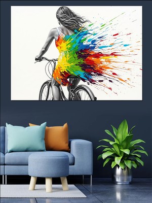 Artmeg Renkli Iz Bırakan Bisikletçi Dekoratif Kanvas - Mdf Ahşap Tablo