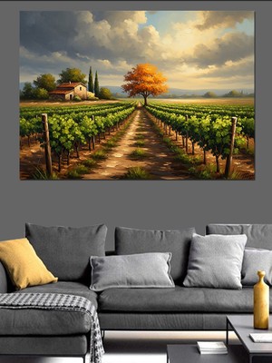 Karizma Tablo Üzüm Bağı Doğa Manzarası Dekoratif Kanvas - Mdf Ahşap Tablo