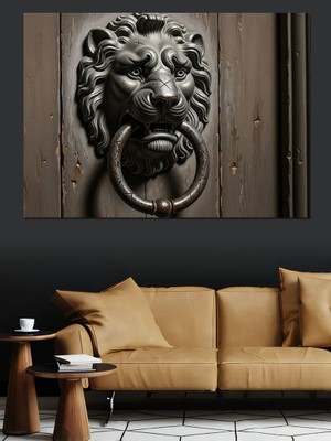 Karizma Tablo Aslan Başlı Kapı Tokmağı Dekoratif Kanvas - Mdf Ahşap Tablo