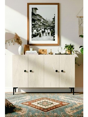 Yumedi Design KA1205BT - Sherifa Konsol, Tv Sehpası, Çok Amaçlı Dolap ve Kahve Köşesi 120CM Beyaz-Traverten