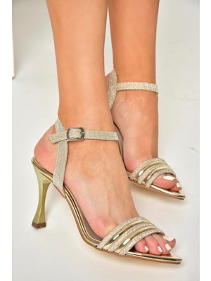 Fox Shoes U312206314 Altın Sim Ince Topuklu Kadın Ayakkabı