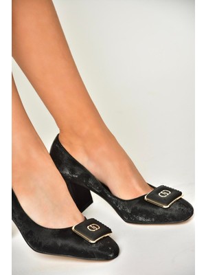 Fox Shoes U820954404 Siyah Kumaş Kalın Topuklu Kadın Ayakkabı