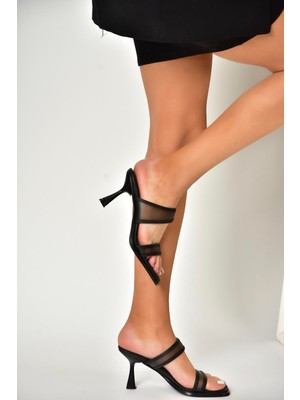 Fox Shoes U518280309 Siyah Ince Topuklu Kadın Terlik Ayakkabı
