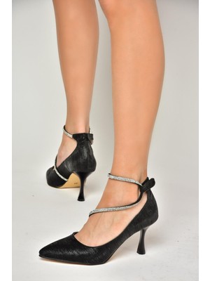 Fox Shoes S246069714 Siyah Simli Ince Topuklu Kadın Abiye Ayakkabı