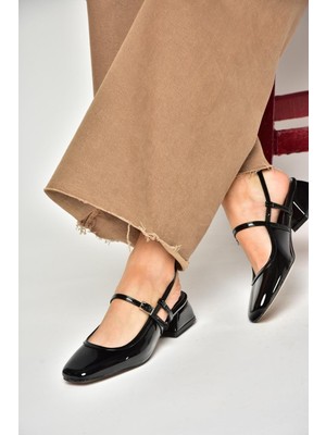 Fox Shoes S472572608 Siyah Rugan Kalın Topuklu Kadın Ayakkabı