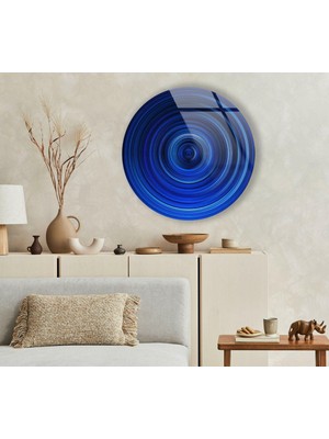 Myphotostation Modern Mavi Çizgiler Yuvarlak Kırılmaz Cam Duvar Tablosu, Ev Dekorasyonu
