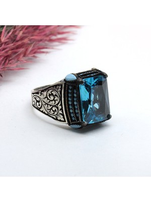 Canka Aquamarin Taşlı 925 Ayar Gümüş Erkek Yüzük