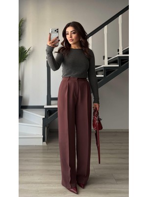 Oslove Mürdüm Premium Palazzo Pantolon