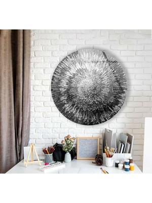 Myphotostation Gümüş Soyut Yuvarlak Cam Tablo Temperli Uv Baskı Duvar Tablosu Modern Dekor