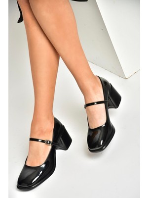 Fox Shoes U518422008 Siyah Rugan Kalın Topuklu Kadın Ayakkabı