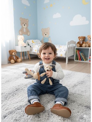 Mişsa Bebe Ayıcıklı Çocuk Kot Salopet Denim Oyuncak Ayıcıklı