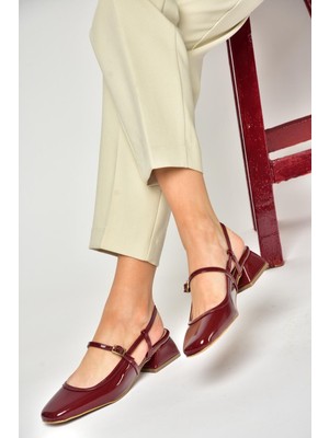 Fox Shoes S472572608 Bordo Rugan Kalın Topuklu Kadın Ayakkabı