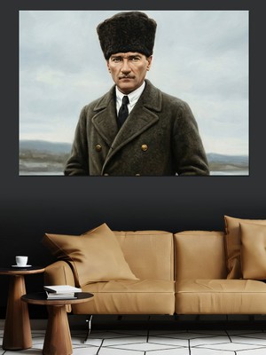 Karizma Tablo Kalpaklı Atatürk Portresi Dekoratif Kanvas - Mdf Ahşap Tablo