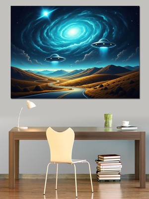 Artmeg Uzay Galaksi Doğa Manzarası Dekoratif Kanvas - Mdf Ahşap Tablo