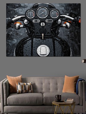 Artmeg Motosiklet Gidon Gösterge Paneli Dekoratif Kanvas - Mdf Ahşap Tablo