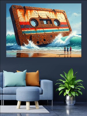 Karizma Tablo Deniz Kıyısında Kaset Resmi Dekoratif Kanvas - Mdf Ahşap Tablo