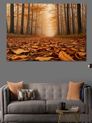Artmeg Sonbahar Orman Yolu Manzarası Dekoratif Kanvas - Mdf Ahşap Tablo
