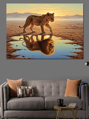 Karizma Tablo Yavru Aslan Yansıması Dekoratif Kanvas - Mdf Ahşap Tablo
